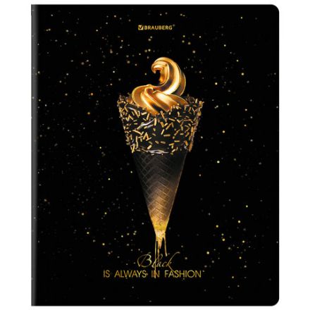 Тетрадь А5, 48 л., BRAUBERG, скоба, клетка, матовая ламинация, фольга, "Black&Gold" (микс в спайке), 404370
