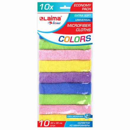Салфетки из МИКРОФИБРЫ 30х30 см MULTI COLOUR, big pack, КОМПЛЕКТ 10 шт., 180 г/м2, LAIMA HOME, 607794 Салфетки из МИКРОФИБРЫ 30х30 см MULTI COLOUR, big pack, КОМПЛЕКТ 10 шт., 180 г/м2, LAIMA HOME, 607794