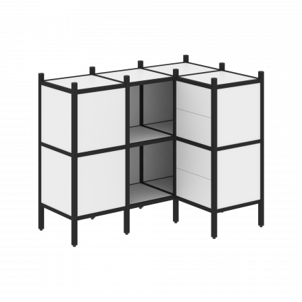 Loft Угловой внутренний стеллаж наборный VR.L-28 Белый бриллиант/Чёрный металл 1278*862*1047