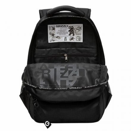 Рюкзак GRIZZLY школьный, анатомическая спинка, 2 отделения, для мальчиков, "STYLE", чёрный, 39х28х20 см, RB-454-1/1