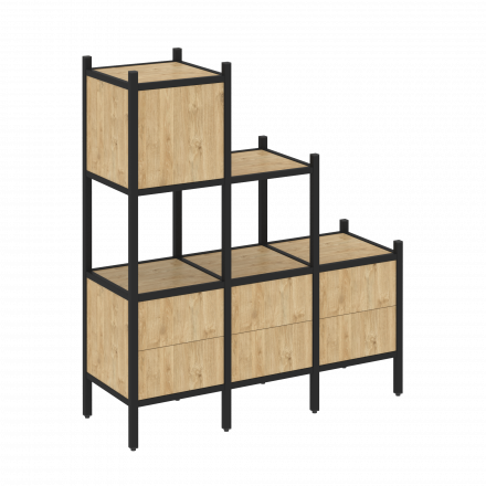 Loft Прямой стеллаж наборный VR.L-12 Тиквуд светлый/Чёрный металл 1278*446*1458