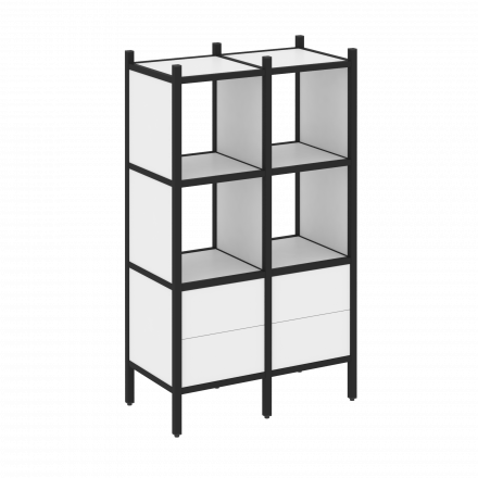 Loft Прямой стеллаж наборный VR.L-03 Белый бриллиант/Чёрный металл 862*446*1458