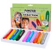 Аквагрим для лица и тела, 12 цветов (10 классических + золото + серебро), 10 трафаретов, FUNSTER (ФАНСТЕР), 192572
