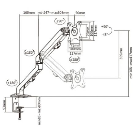 Кронштейн для монитора настольный VESA 75х75, 100х100, 17"-27", до 7 кг, SONNEN MOTION, 455944 Кронштейн для монитора настольный VESA 75х75, 100х100, 17"-27", до 7 кг, SONNEN MOTION, 455944