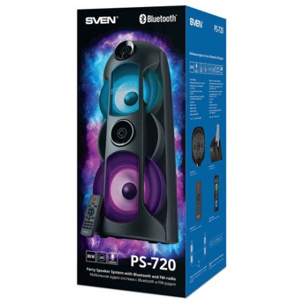 Колонка портативная SVEN PS-720, 80 Вт, TWS, Bluetooth, FM, USB, microSD, LED-дисплей, черный, SV-019600
