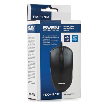Мышь проводная SVEN RX-112, USB, 2 кнопки+1 колесо-кнопка, оптическая, черная, SV-03200112UB Мышь проводная SVEN RX-112, USB, 2 кнопки+1 колесо-кнопка, оптическая, черная, SV-03200112UB