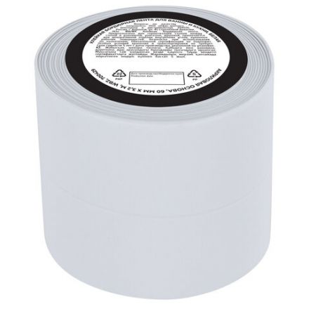 Клейкая лента бордюрная для ванны и кухни 60 мм х 3,2 м, белая, акриловая основа, WBZ (ВБЗ), 700429