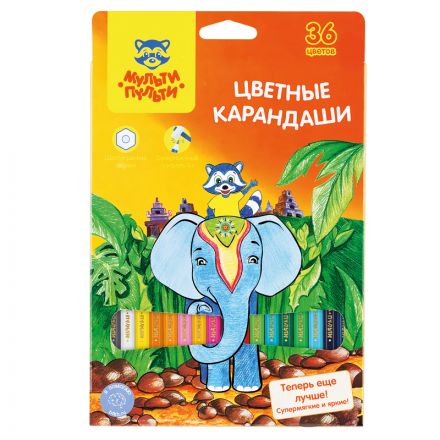 Карандаши цветные Мульти-Пульти "Енот в Индии", 36цв., заточен., картон, европодвес Карандаши цветные Мульти-Пульти "Енот в Индии", 36цв., заточен., картон, европодвес