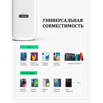 Зарядное устройство UGREEN сетевое USB C 20W PD, цвет белый (60450)