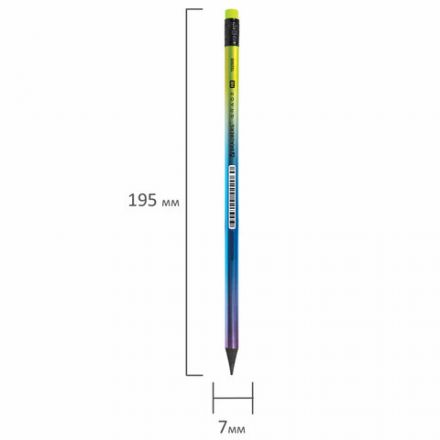 Карандаш чернографитный с ластиком BRAUBERG "GRADE Metallic", 1 шт., HB, трехгранный, 182000