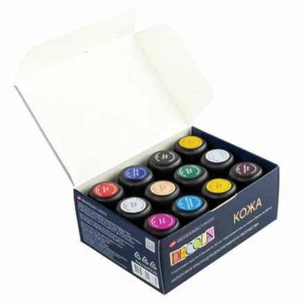 Краски акриловые по коже "Декола", 11 цветов + акриловый лак по 20 мл, в банках, Невская Палитра, 261412142