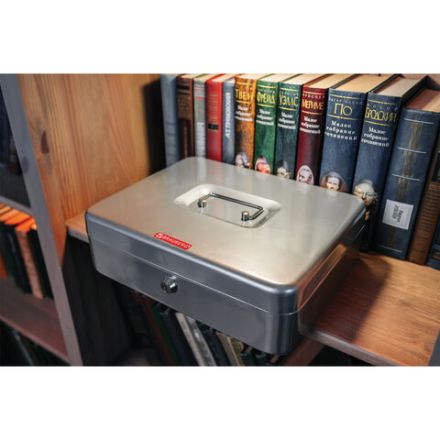 Ящик для денег, ценностей, документов, печатей, 90х240х300 мм, ключевой замок, серебристый, BRAUBERG, 291060 Ящик для денег, ценностей, документов, печатей, 90х240х300 мм, ключевой замок, серебристый, BRAUBERG, 291060