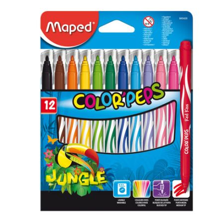 Фломастеры MAPED (Франция) "Color'Peps Jungle", 12 цветов, смываемые, вентилируемый колпачок, 845420 Фломастеры MAPED (Франция) "Color'Peps Jungle", 12 цветов, смываемые, вентилируемый колпачок, 845420