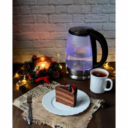 Чайник KITFORT КТ-619, 1,7 л, 2200 Вт, закрытый нагревательный элемент, стекло, серебристый, KT-619