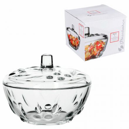Сахарница, с крышкой, диаметр 140 мм, фактурное стекло, PASABAHCE "ПЕРЛА", фирменная подарочная упаковка, 97236