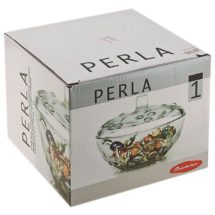 Сахарница, с крышкой, диаметр 140 мм, фактурное стекло, PASABAHCE "ПЕРЛА", фирменная подарочная упаковка, 97236