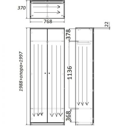 Гардероб Easy One каркас LT 22/16 768х367 сосна винтер В1997