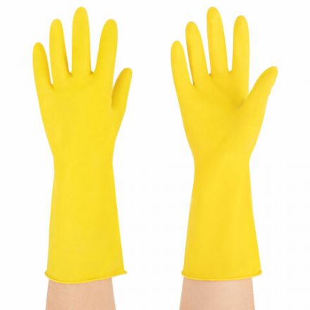 Перчатки МНОГОРАЗОВЫЕ латексные с хлопчатобумажным напылением, размер 6,5-7, S (малый), вес 50 г, желтые KOMFI, DGL024P