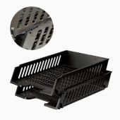 Лотки горизонтальные для бумаг, НАБОР 2 шт. (358х272х138 мм), сетчатые, черные, BRAUBERG-MAXI, 231360