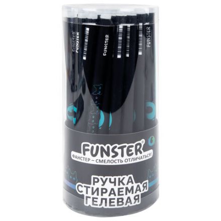 Ручка стираемая гелевая с принтом FUNSTER (ФАНСТЕР) "BLACK CAT", СИНЯЯ, корпус ассорти, игольчатый наконечник 0,5 мм, линия 0,35 мм, 144415