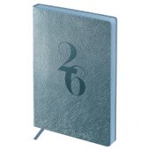 Ежедневник датированный 2026г., А6+, 176л., мягкий переплет, кожзам, BG "Shine. Cobalt", серо-голубой, цветной срез