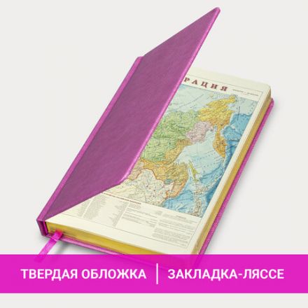 Ежедневник недатированный А5, 138х213 мм, BRAUBERG "Iguana", под кожу, 160 л., лиловый, 114456