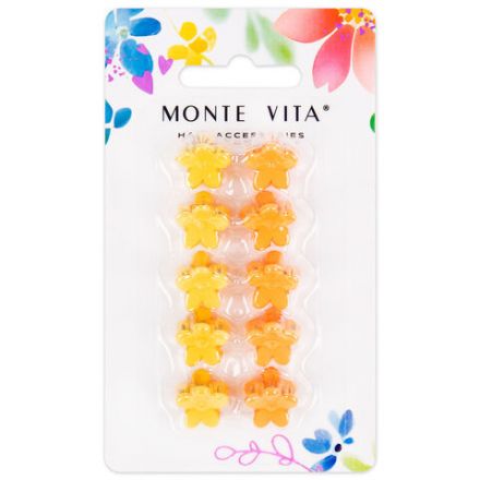 Крабы для волос НАБОР 10 шт., цветочки, soft-touch, оранжевый, жёлтый, MONTE VITA (МОНТЕ ВИТА), 457027