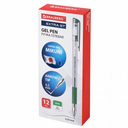 Ручка гелевая с грипом BRAUBERG "EXTRA GT", ЗЕЛЕНАЯ, стандартный узел 0,5 мм, линия 0,35 мм, 143922 Ручка гелевая с грипом BRAUBERG "EXTRA GT", ЗЕЛЕНАЯ, стандартный узел 0,5 мм, линия 0,35 мм, 143922