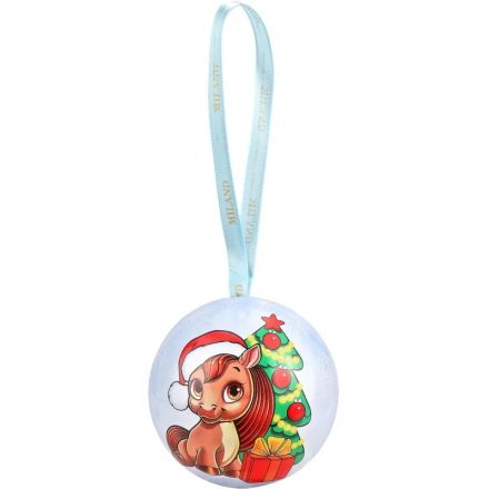 Шар Новогодний с 12 предсказаниями Пони с ёлкой (металл,6,8см,) НУ-2093