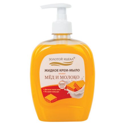 Мыло-крем жидкое 500 г ЗОЛОТОЙ ИДЕАЛ "Мед и молоко", дозатор, 606787 Мыло-крем жидкое 500 г ЗОЛОТОЙ ИДЕАЛ "Мед и молоко", дозатор, 606787
