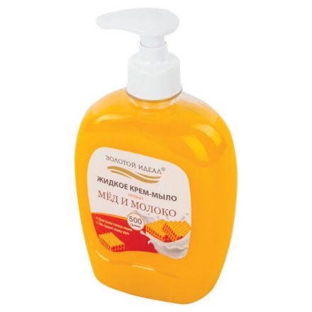 Мыло-крем жидкое 500 г ЗОЛОТОЙ ИДЕАЛ "Мед и молоко", дозатор, 606787 Мыло-крем жидкое 500 г ЗОЛОТОЙ ИДЕАЛ "Мед и молоко", дозатор, 606787
