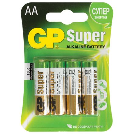 Батарейки КОМПЛЕКТ 4 шт., GP Super G-Tech, AA (LR6, 15А), алкалиновые, пальчиковые, блистер, 15A-2CR4
