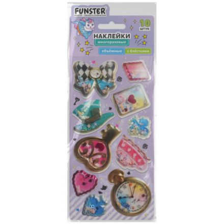 Наклейки объемные "Для девочек" с блестками, 17,5х9 см, ассорти 6 видов, FUNSTER (ФАНСТЕР), 666091
