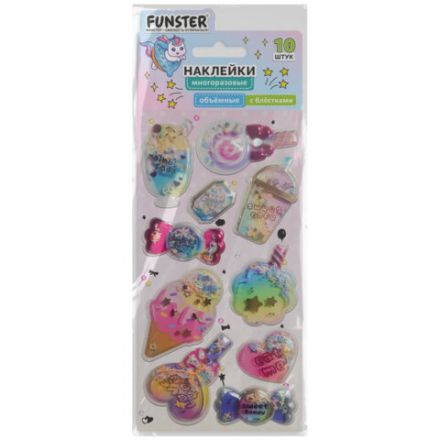 Наклейки объемные "Для девочек" с блестками, 17,5х9 см, ассорти 6 видов, FUNSTER (ФАНСТЕР), 666091