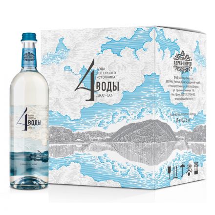 Вода питьевая 4 Воды стекло газ 0,75 л