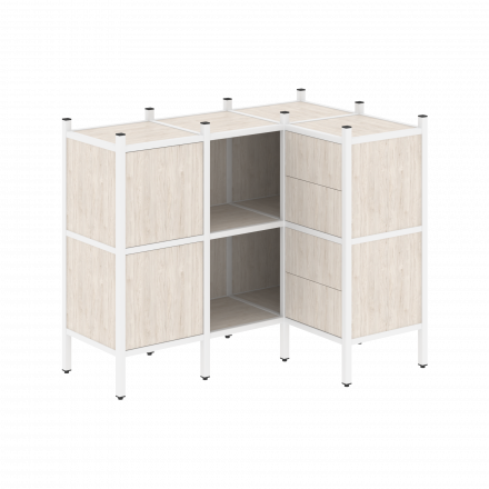 Loft Угловой внутренний стеллаж наборный VR.L-28 Денвер светлый/Белый металл 1278*862*1047