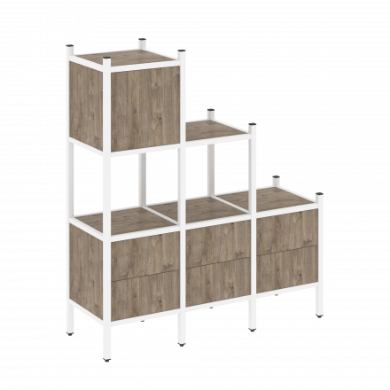 Loft Прямой стеллаж наборный VR.L-12 Тиквуд тёмный/Белый металл 1278*446*1458