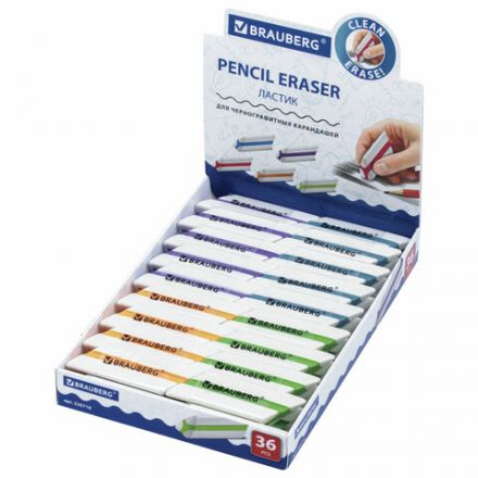 Ластик BRAUBERG "Jet", 57х16х16 мм, цвет ассорти, треугольный, скошенные края, 228718