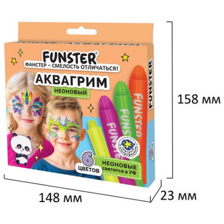Аквагрим для лица и тела, 6 НЕОНОВЫХ цветов, FUNSTER (ФАНСТЕР), легко смываются, 192573