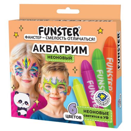 Аквагрим для лица и тела, 6 НЕОНОВЫХ цветов, FUNSTER (ФАНСТЕР), легко смываются, 192573