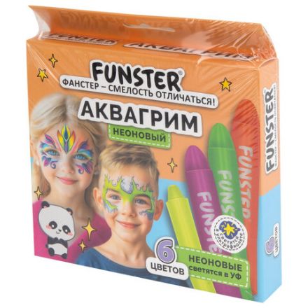Аквагрим для лица и тела, 6 НЕОНОВЫХ цветов, FUNSTER (ФАНСТЕР), легко смываются, 192573