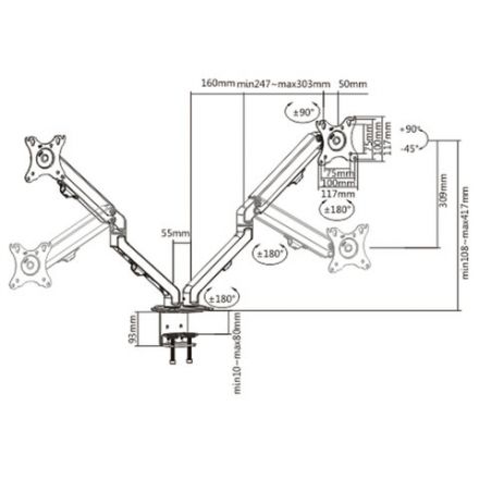 Кронштейн для двух мониторов настольный VESA 75х75, 100х100, 17"-27", до 14 кг, SONNEN MOTION, 455945 Кронштейн для двух мониторов настольный VESA 75х75, 100х100, 17"-27", до 14 кг, SONNEN MOTION, 455945