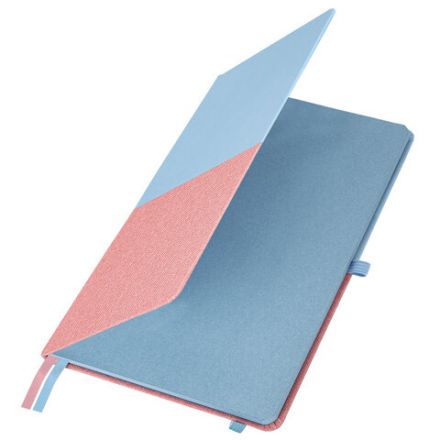 Блокнот А5 (148х218 мм), BRAUBERG "DUO", под кожу с резинкой, 80 л., клетка, голубой/розовый, 113432