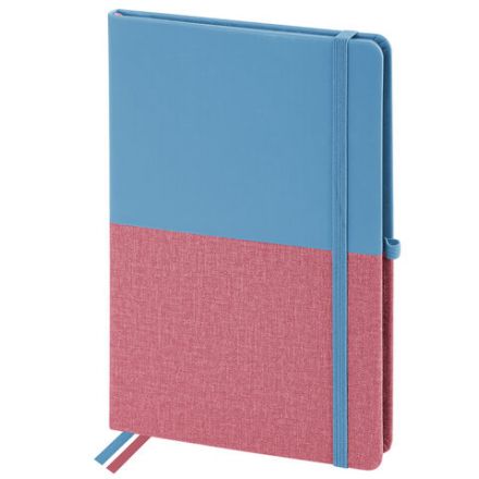 Блокнот А5 (148х218 мм), BRAUBERG "DUO", под кожу с резинкой, 80 л., клетка, голубой/розовый, 113432