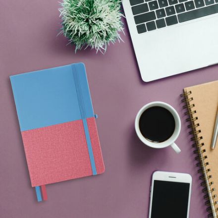 Блокнот А5 (148х218 мм), BRAUBERG "DUO", под кожу с резинкой, 80 л., клетка, голубой/розовый, 113432