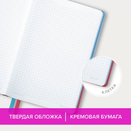 Блокнот А5 (148х218 мм), BRAUBERG "DUO", под кожу с резинкой, 80 л., клетка, голубой/розовый, 113432