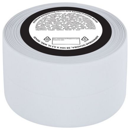 Клейкая лента бордюрная для ванны и кухни 38 мм х 3,2 м, белая, акриловая основа, WBZ (ВБЗ), 700430