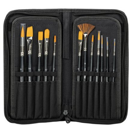 Кисти художественные набор 12 шт. в черном пенале, синтетика, BRAUBERG ART CLASSIC, № 0-14 + веерная, 200966