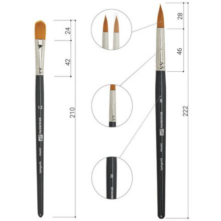 Кисти художественные набор 12 шт. в черном пенале, синтетика, BRAUBERG ART CLASSIC, № 0-14 + веерная, 200966