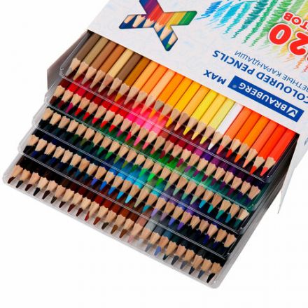 Карандаши цветные супермягкие яркие классические BRAUBERG MAX 120 цветов, шестигранные, натуральное дерево, грифель 3,3 мм, 182006